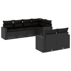 7-tlg. Garten-Sofagarnitur mit Kissen Schwarz Poly Rattan