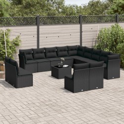 14-tlg. Garten-Sofagarnitur mit Kissen Schwarz Poly Rattan