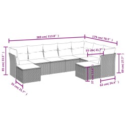 9-tlg. Garten-Sofagarnitur mit Kissen Hellgrau Poly Rattan