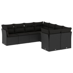 8-tlg. Garten-Sofagarnitur mit Kissen Schwarz Poly Rattan