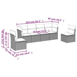 6-tlg. Garten-Sofagarnitur mit Kissen Hellgrau Poly Rattan