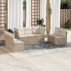 7-tlg. Garten-Sofagarnitur mit Kissen Beige Poly Rattan