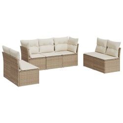 7-tlg. Garten-Sofagarnitur mit Kissen Beige Poly Rattan