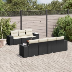 8-tlg. Garten-Sofagarnitur mit Kissen Schwarz Poly Rattan