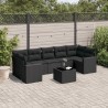 8-tlg. Garten-Sofagarnitur mit Kissen Schwarz Poly Rattan