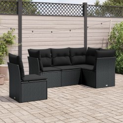 5-tlg. Garten-Sofagarnitur mit Kissen Schwarz Poly Rattan