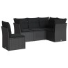 5-tlg. Garten-Sofagarnitur mit Kissen Schwarz Poly Rattan