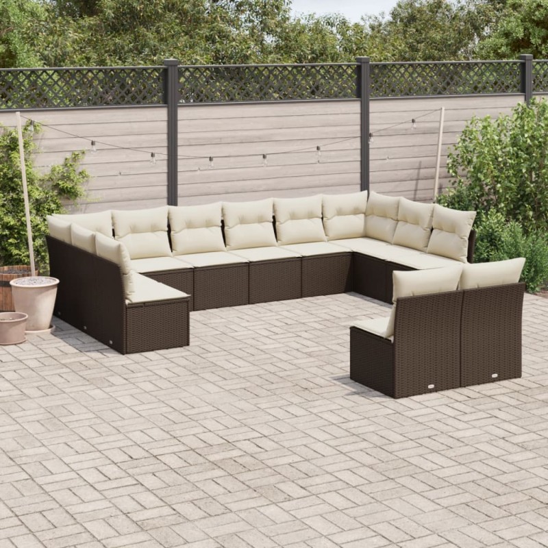 12-tlg. Garten-Sofagarnitur mit Kissen Braun Poly Rattan