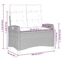 Gartenbank Verstellbar mit Kissen Hellgrau Poly Rattan