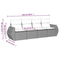 4-tlg. Garten-Sofagarnitur mit Kissen Hellgrau Poly Rattan