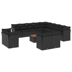 14-tlg. Garten-Sofagarnitur mit Kissen Schwarz Poly Rattan