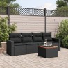 5-tlg. Garten-Sofagarnitur mit Kissen Schwarz Poly Rattan