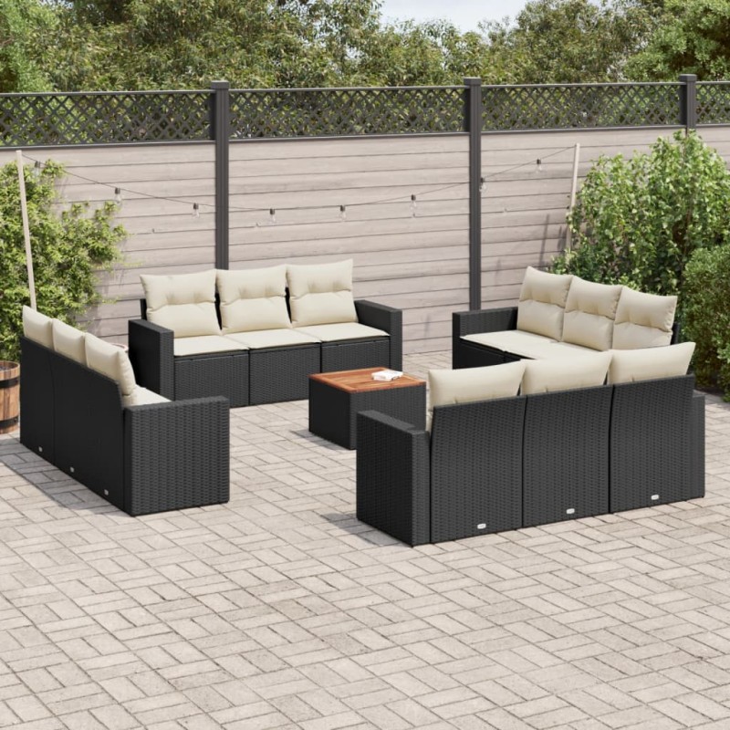 13-tlg. Garten-Sofagarnitur mit Kissen Schwarz Poly Rattan