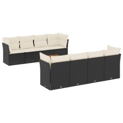 9-tlg. Garten-Sofagarnitur mit Kissen Schwarz Poly Rattan