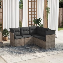 5-tlg. Garten-Sofagarnitur mit Kissen Grau Poly Rattan