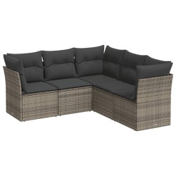 5-tlg. Garten-Sofagarnitur mit Kissen Grau Poly Rattan