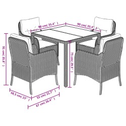 5-tlg. Garten-Essgruppe mit Kissen Grau Poly Rattan