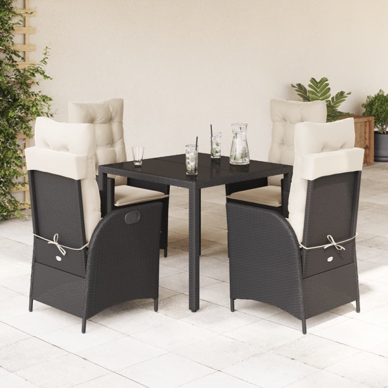 5-tlg. Garten-Essgruppe mit Kissen Schwarz Poly Rattan