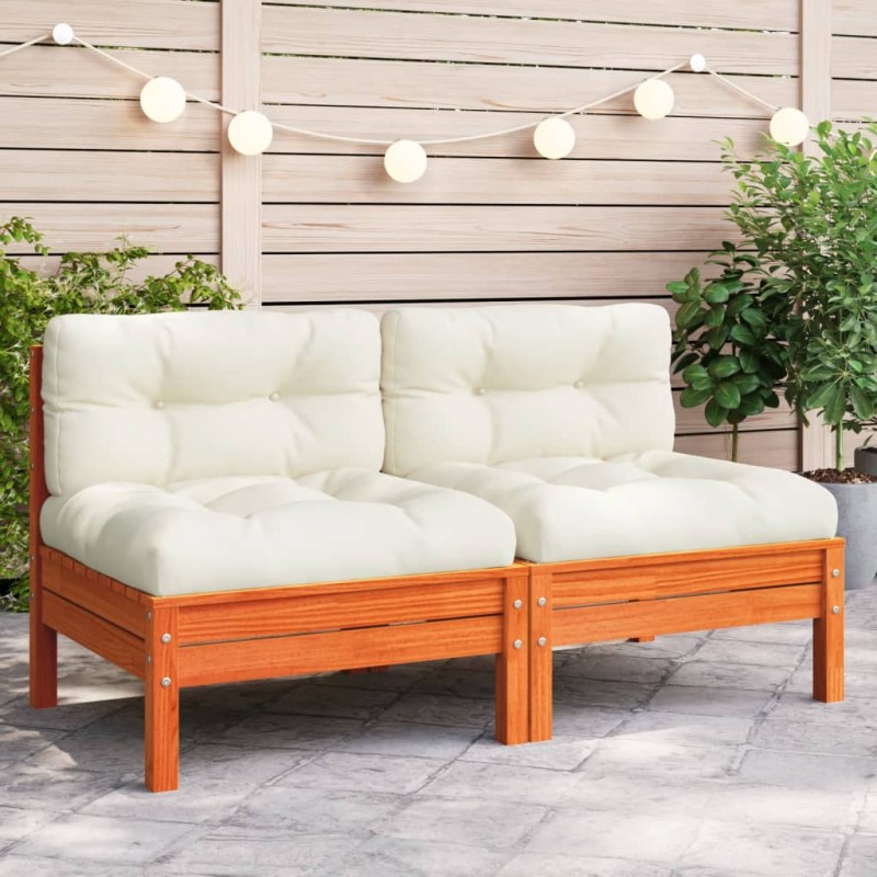 Gartensofa ohne Armlehnen mit Kissen Wachsbraun Kiefernholz