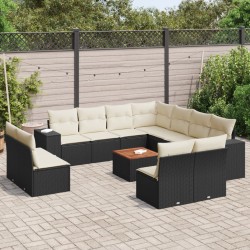 12-tlg. Garten-Sofagarnitur mit Kissen Schwarz Poly Rattan