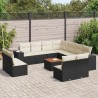 12-tlg. Garten-Sofagarnitur mit Kissen Schwarz Poly Rattan