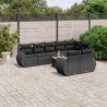 9-tlg. Garten-Sofagarnitur mit Kissen Schwarz Poly Rattan