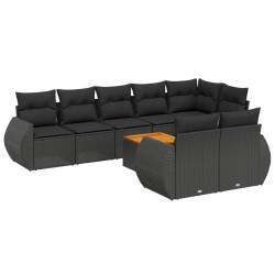 9-tlg. Garten-Sofagarnitur mit Kissen Schwarz Poly Rattan