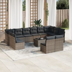 13-tlg. Garten-Sofagarnitur mit Kissen Grau Poly Rattan