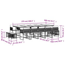 15-tlg. Garten-Essgruppe mit Kissen Grau Poly Rattan