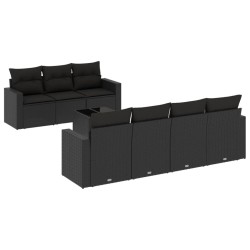 8-tlg. Garten-Sofagarnitur mit Kissen Schwarz Poly Rattan