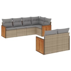 7-tlg. Garten-Sofagarnitur mit Kissen Beige Poly Rattan