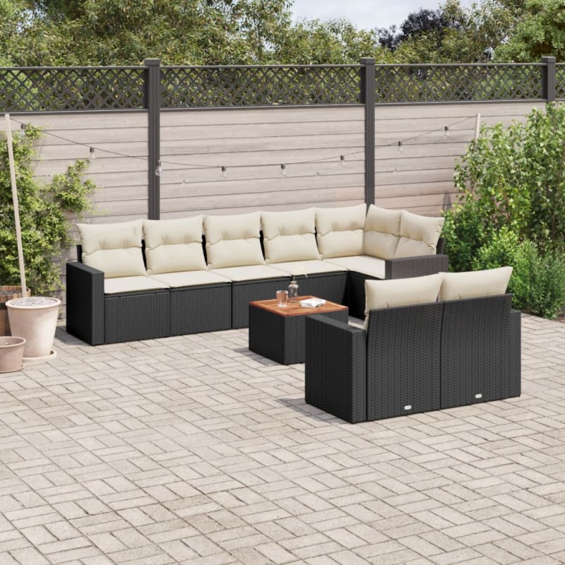 9-tlg. Garten-Sofagarnitur mit Kissen Schwarz Poly Rattan