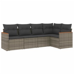 5-tlg. Garten-Sofagarnitur mit Kissen Grau Poly Rattan