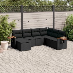 7-tlg. Garten-Sofagarnitur mit Kissen Schwarz Poly Rattan