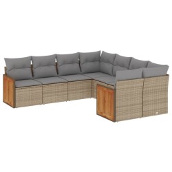 8-tlg. Garten-Sofagarnitur mit Kissen Beige Poly Rattan