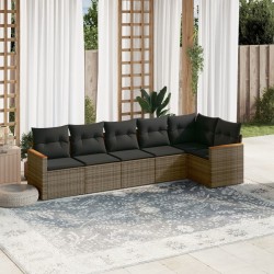 6-tlg. Garten-Sofagarnitur mit Kissen Grau Poly Rattan