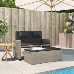 Gartenbank Verstellbar mit Kissen Hellgrau Poly Rattan