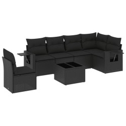 7-tlg. Garten-Sofagarnitur mit Kissen Schwarz Poly Rattan