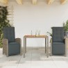 3-tlg. Bistro-Set mit Kissen Grau Poly Rattan