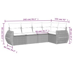 5-tlg. Garten-Sofagarnitur mit Kissen Beige Poly Rattan