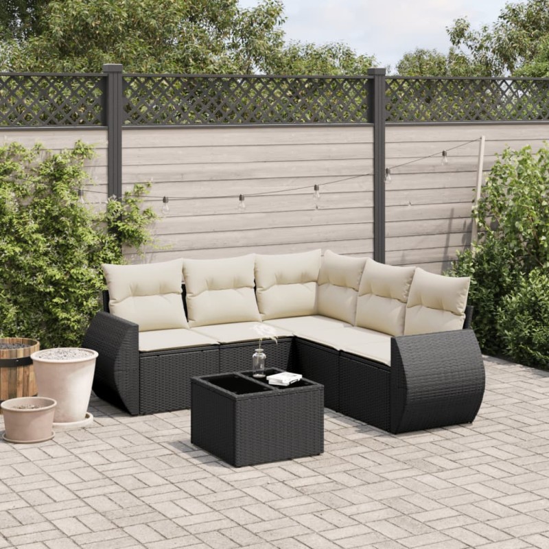 6-tlg. Garten-Sofagarnitur mit Kissen Schwarz Poly Rattan