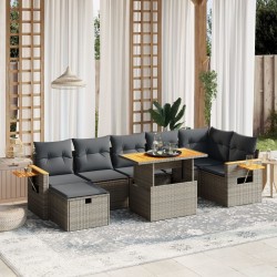 8-tlg. Garten-Sofagarnitur mit Kissen Grau Poly Rattan