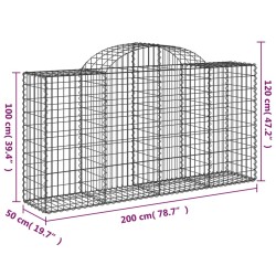 Gabionen mit Hochbogen 5 Stk. 200x50x100/120cm Verzinktes Eisen