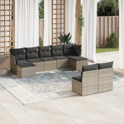 9-tlg. Garten-Sofagarnitur mit Kissen Grau Poly Rattan