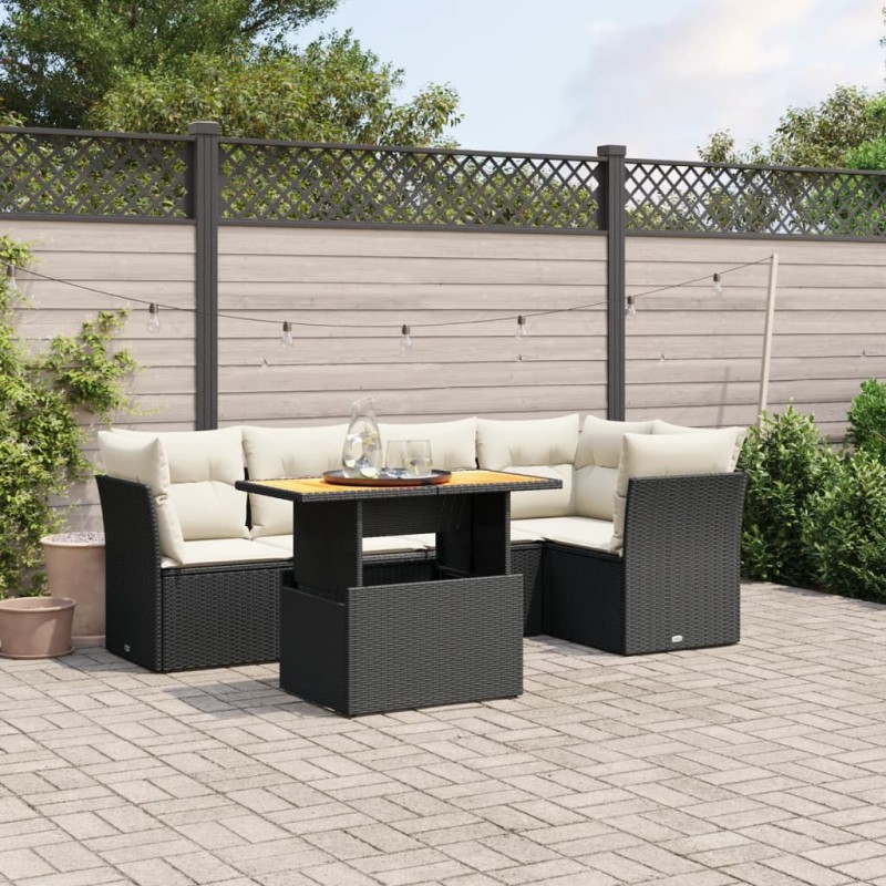 5-tlg. Garten-Sofagarnitur mit Kissen Schwarz Poly Rattan