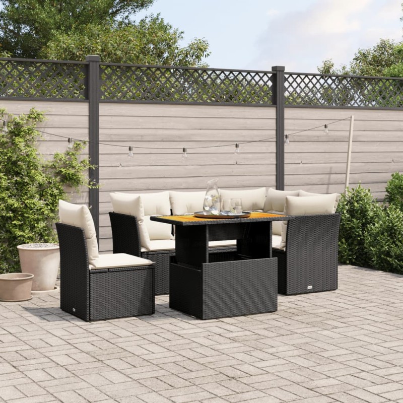 5-tlg. Garten-Sofagarnitur mit Kissen Schwarz Poly Rattan