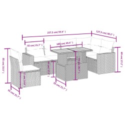 7-tlg. Garten-Sofagarnitur mit Kissen Beige Poly Rattan