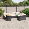 10-tlg. Garten-Sofagarnitur mit Kissen Schwarz Poly Rattan