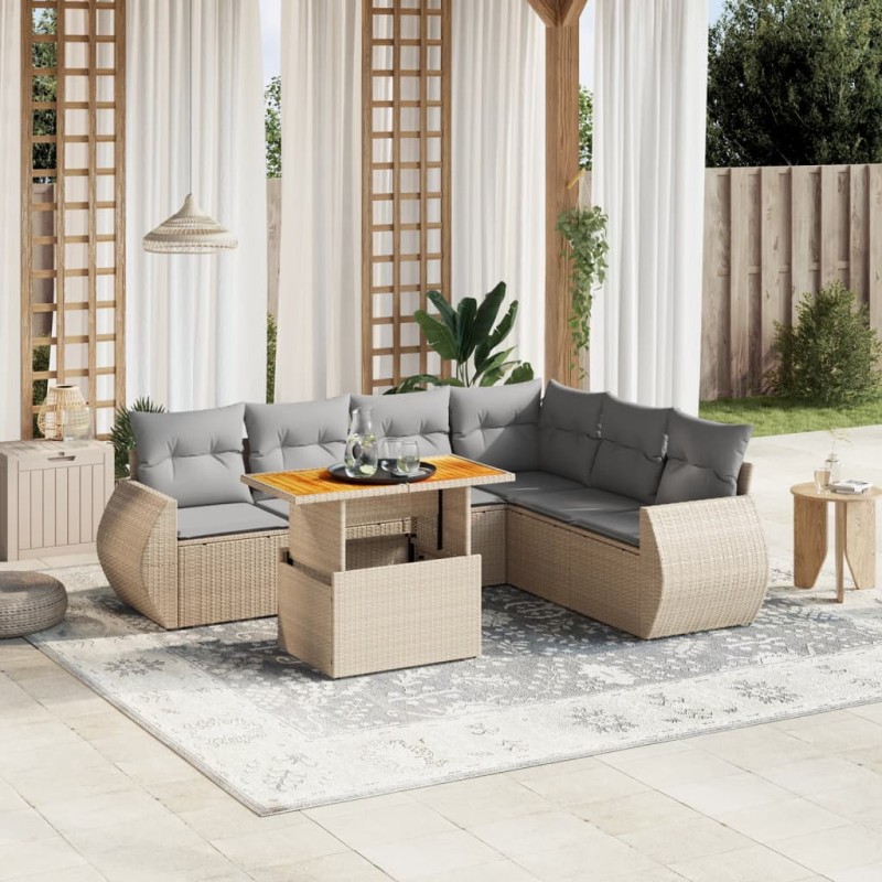 8-tlg. Garten-Sofagarnitur mit Kissen Beige Poly Rattan