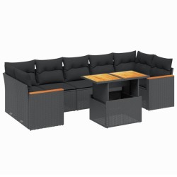 8-tlg. Garten-Sofagarnitur mit Kissen Schwarz Poly Rattan